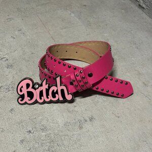 Pink Y2K Sassy Belt – Punk Grunge Studded Buckle